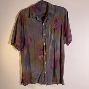Dazed Shirt Mens Medium Tie Dye Button Up Rayon Embroidered Beads Handmade